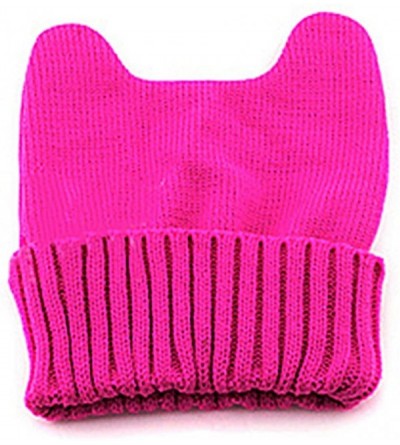 Skullies & Beanies Cute Cat Ear Shape Women Girl Warm Winter Knitted Hat Beanie Cap - Rose Red - CG11OPODAW3 $7.94