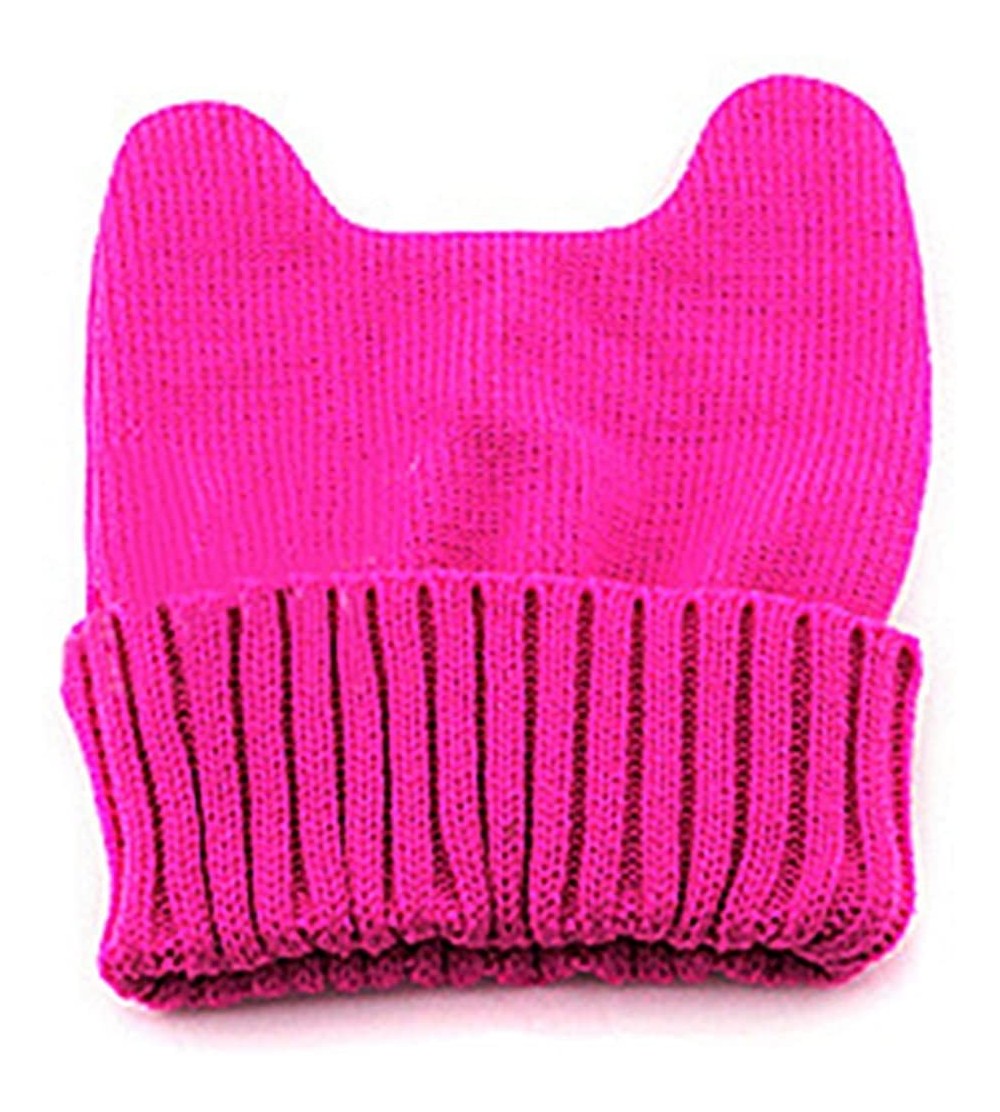 Skullies & Beanies Cute Cat Ear Shape Women Girl Warm Winter Knitted Hat Beanie Cap - Rose Red - CG11OPODAW3 $7.94