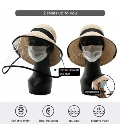 Bucket Hats Packable UPF Straw Sunhat Women Summer Beach Wide Brim Fedora Travel Hat 54-59CM - 00759_beige(with Face Shield) ...