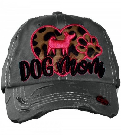 Baseball Caps Women's Distressed Unconstructed Embroidered Baseball Cap Dad Hat- Dog Mom- Black - CE18WILOKE6 $15.13