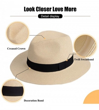 Sun Hats Womens Straw Panama Hat- Wide Brim Beach Sun Hats Summer Foldable Travel Sunhat UPF50 - 1-b-beige-fk - C018S589MTA $...