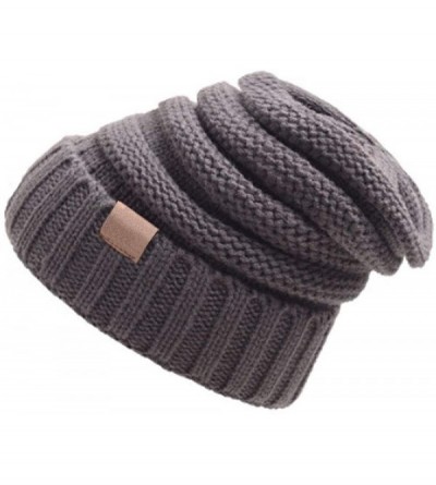 Skullies & Beanies Womens Knit Slouchy Beanie Hats Winter Thick Soft Warm Skull Ski Cap - Dark Gray - CR194KUY3OW $7.85