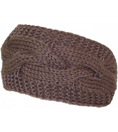 Cold Weather Headbands Solid Color Cable & Garter Stitch Knit Headband (One Size) - Brown - CT125W1508F $18.04