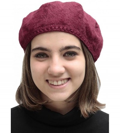 Berets Soft Alpaca Wool Woven French Beret Cap Hat - Burgundy - CK11OUE606R $18.77