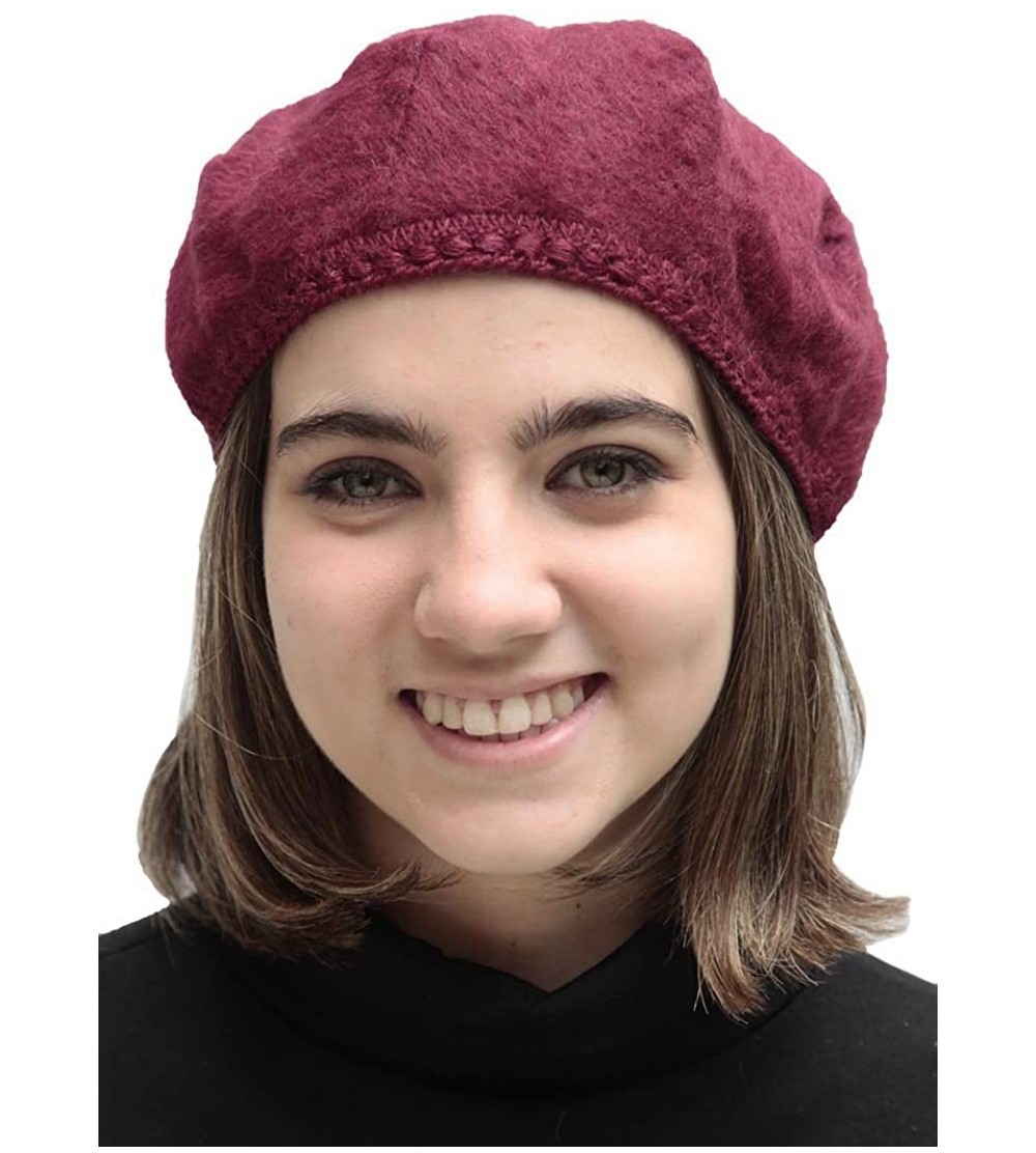 Berets Soft Alpaca Wool Woven French Beret Cap Hat - Burgundy - CK11OUE606R $18.77