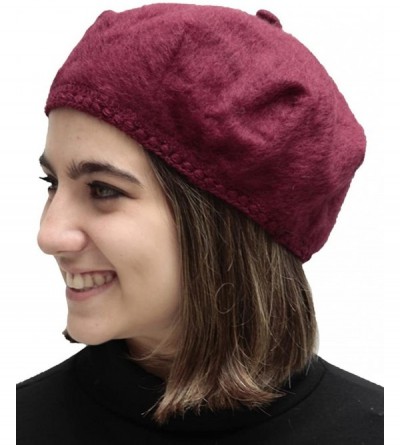 Berets Soft Alpaca Wool Woven French Beret Cap Hat - Burgundy - CK11OUE606R $18.77