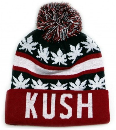 Skullies & Beanies Sk1160 Kush Leaves Pom Pom Beanie Hats - Black/Red - C711U7M9VY9 $13.96