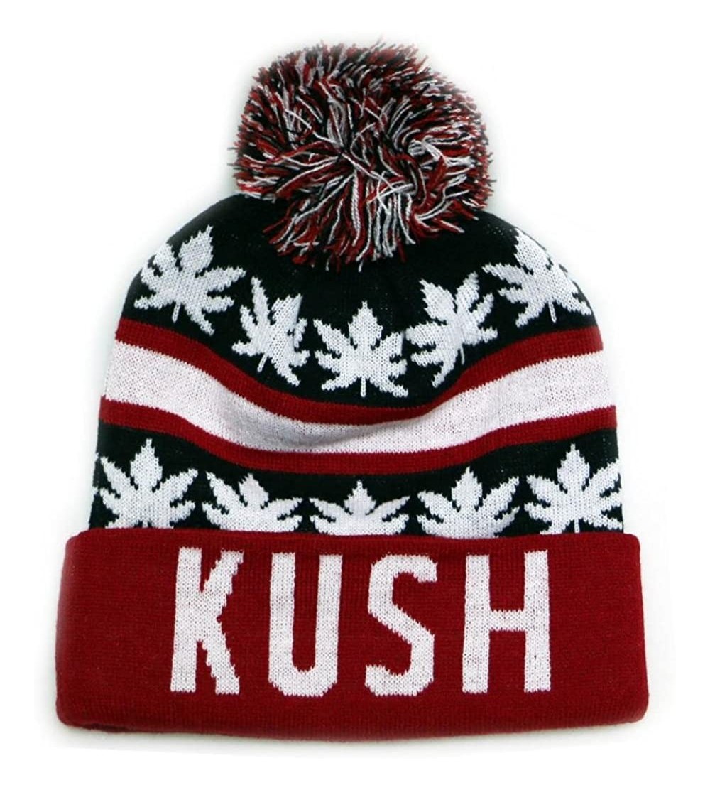 Skullies & Beanies Sk1160 Kush Leaves Pom Pom Beanie Hats - Black/Red - C711U7M9VY9 $13.96