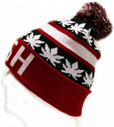 Skullies & Beanies Sk1160 Kush Leaves Pom Pom Beanie Hats - Black/Red - C711U7M9VY9 $13.96