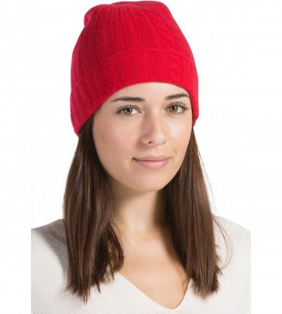 Skullies & Beanies Women's 100% Pure Cashmere Cable Knit Hat Super Soft Cuffed - Cardinal Red - CY11I5HRL6N $27.60