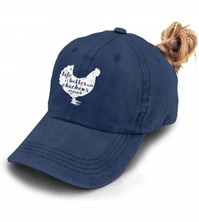Baseball Caps Life is Better with Chickens Around Vintage Adjustable Ponytail Cowboy Cap Gym Caps for Female Women Gifts - CZ...