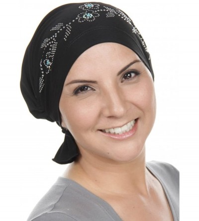 Skullies & Beanies The Abbey Cap with Rhinestones Chemo Caps Cancer Hats for Women - 10 -Black W/Crystal Island Flower - CL18...