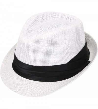 Fedoras Women/Men's Summer Short Brim Straw Fedora Sun Hat - 7white - CQ18DWUX743 $31.09