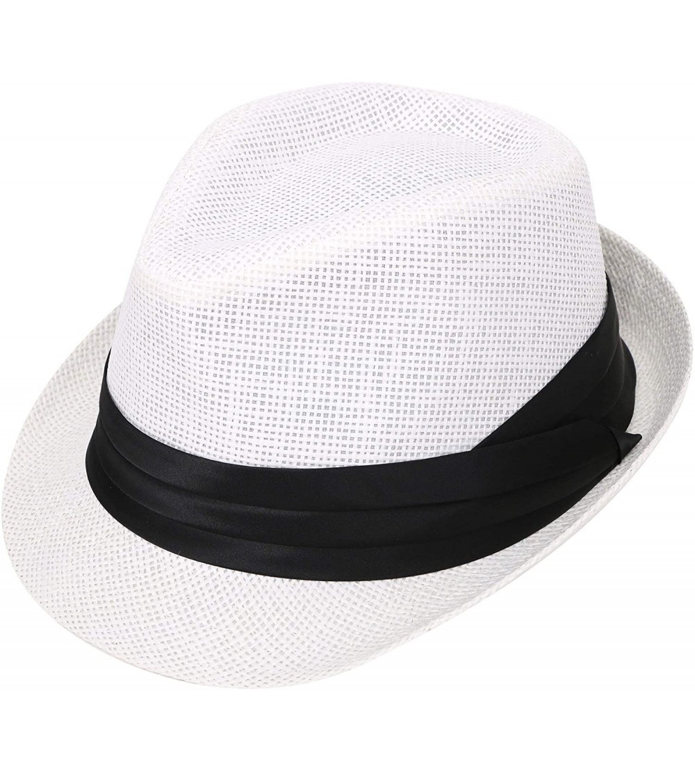 Fedoras Women/Men's Summer Short Brim Straw Fedora Sun Hat - 7white - CQ18DWUX743 $32.17