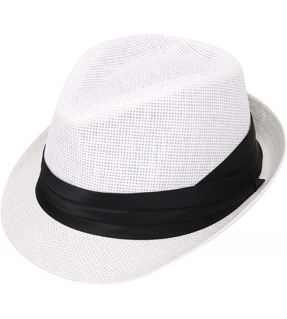 Fedoras Women/Men's Summer Short Brim Straw Fedora Sun Hat - 7white - CQ18DWUX743 $15.18