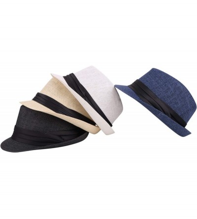 Fedoras Women/Men's Summer Short Brim Straw Fedora Sun Hat - 7white - CQ18DWUX743 $15.18