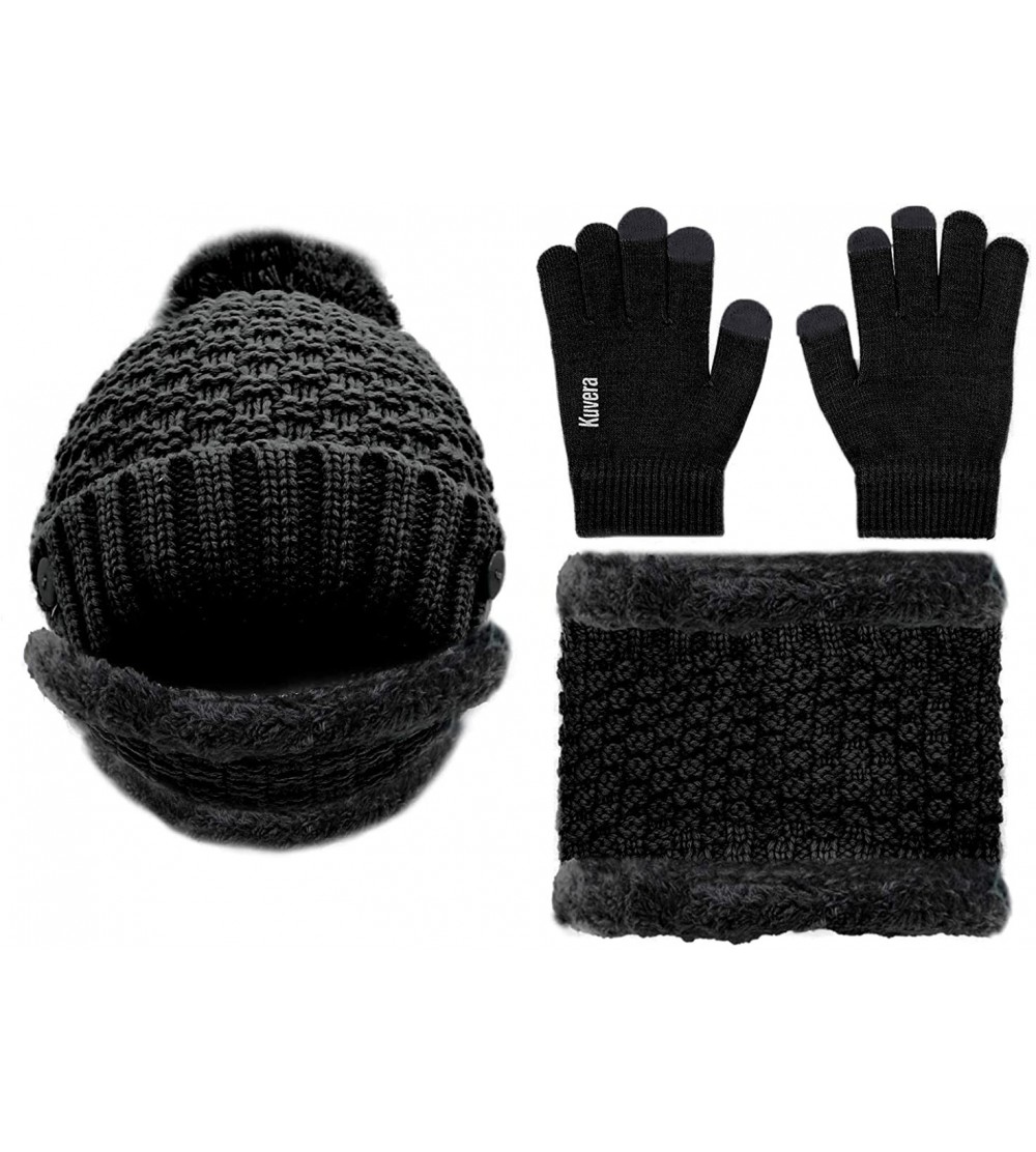 Skullies & Beanies Unisex Beanie Hat Set Skull Cap Mask Touch Screen Gloves & Scarf Set - Black - CP18ZKGWACM $12.60