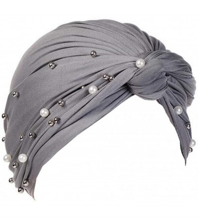 Skullies & Beanies Women Muslim Turban Pearl Hat Bonnet Hijab Headscarf Islamic Chemo Cap - Gray - CY18RZXHWON $17.65