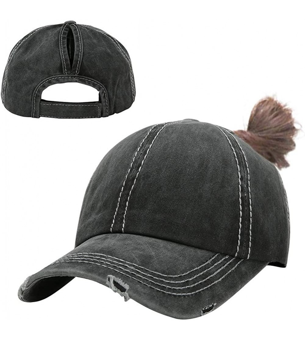 Baseball Caps Ponytail Baseball Cap Retro Washed Cotton Visor Dad Hat Adjustable Trucker Ponycaps - 2-black - C418S25AS9U $11.63