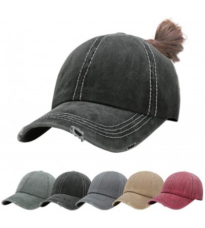 Baseball Caps Ponytail Baseball Cap Retro Washed Cotton Visor Dad Hat Adjustable Trucker Ponycaps - 2-black - C418S25AS9U $11.63