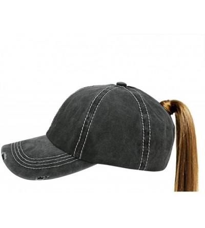 Baseball Caps Ponytail Baseball Cap Retro Washed Cotton Visor Dad Hat Adjustable Trucker Ponycaps - 2-black - C418S25AS9U $11.63