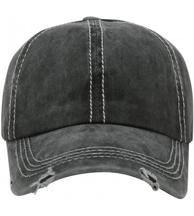 Baseball Caps Ponytail Baseball Cap Retro Washed Cotton Visor Dad Hat Adjustable Trucker Ponycaps - 2-black - C418S25AS9U $11.63