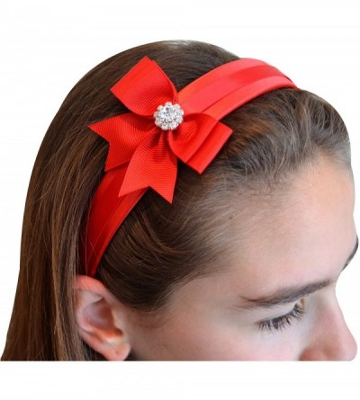 Headbands Girls Elegant Rhinestone Bow Satin Headband - White/Silver - CC11V2TLBWB $13.90