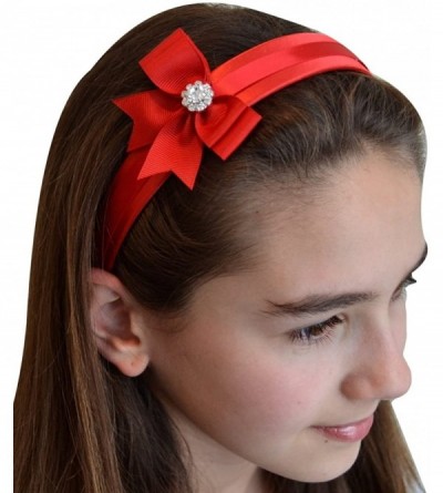 Headbands Girls Elegant Rhinestone Bow Satin Headband - White/Silver - CC11V2TLBWB $13.90