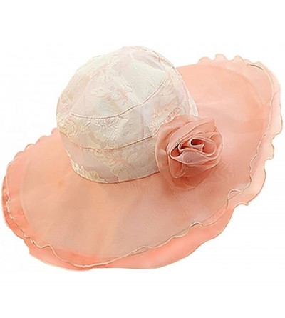 Sun Hats Women's Floral Pattern Sun Hat Multi-Layer Chiffon Wide Brim Bridal Cap - Light Pink - CV185Q39AKE $7.77