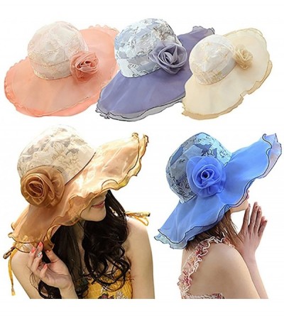 Sun Hats Women's Floral Pattern Sun Hat Multi-Layer Chiffon Wide Brim Bridal Cap - Light Pink - CV185Q39AKE $7.77