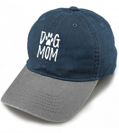 Baseball Caps Unisex Dog Mom Vintage Jeans Adjustable Baseball Cap Cotton Denim Dad Hat - Navy and Gray - C318I5O7U7K $22.42