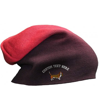 Skullies & Beanies Custom Slouchy Beanie Basset Hound B Embroidery Skull Cap Hats for Men & Women - Red - CL18AELX4OR $22.07