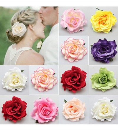 Headbands Women Sweet Big Rose Blossom Flower Wedding Bridal Hair Clip Hairpin Brooch Pin - Rose - CO187EXLE68 $6.34