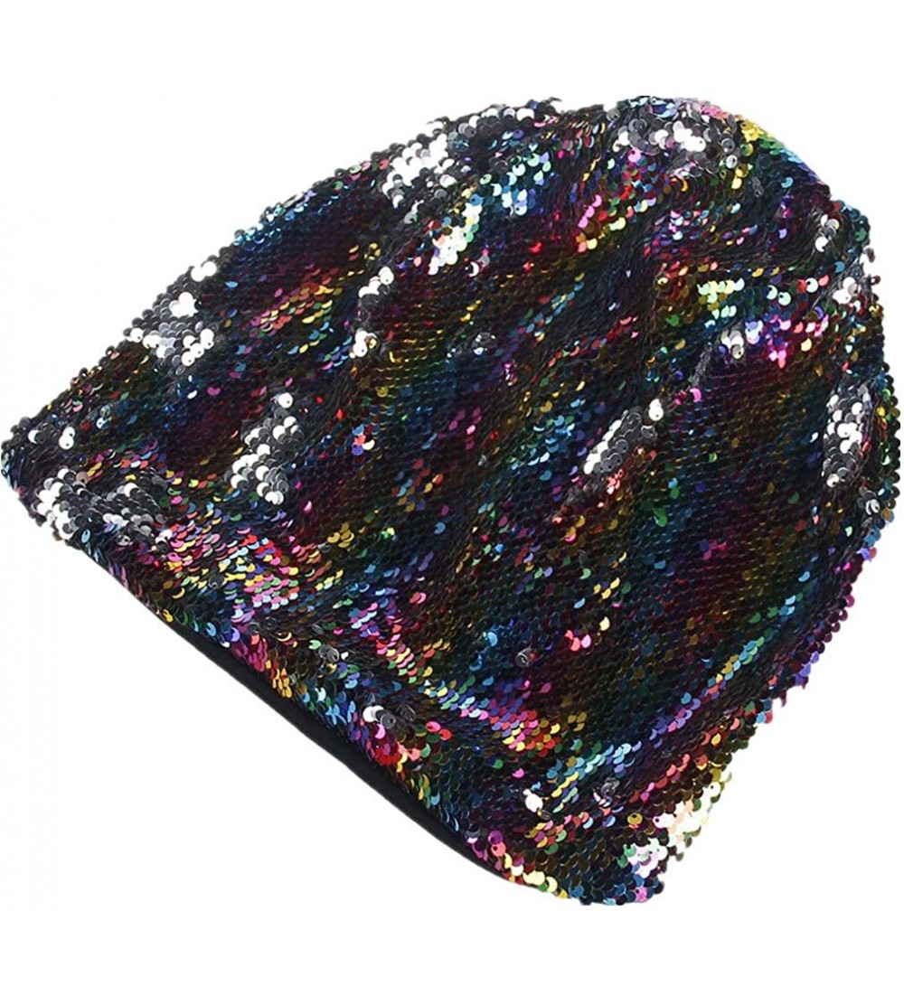 Sun Hats Fashion Women Wraps Sequins Knit Crochet Ski Hat Braided Turban Headdress Cap - Multicolored - CB18I8OHSKU $8.46