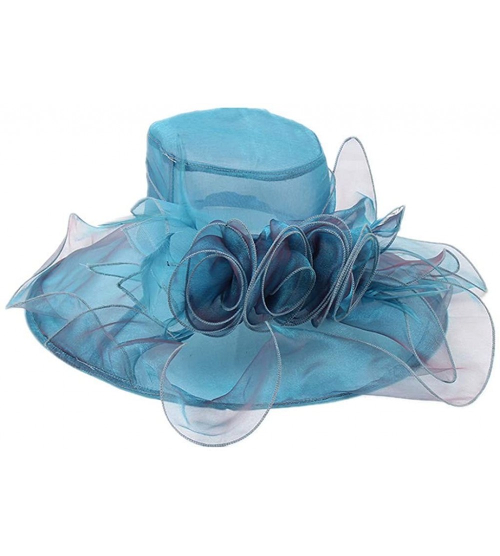 Sun Hats Wedding Hat-Women's Organza Church Derby Fascinator Cap Kentucky Tea Party - Blue - C318T696RMR $17.38