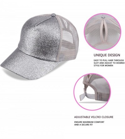 Baseball Caps NeuFashion Ponycap Messy High Bun Ponytail Adjustable Mesh Trucker Baseball Cap Hat for Women - White-glitter -...