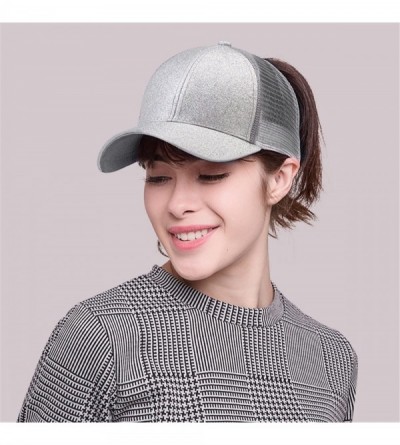 Baseball Caps NeuFashion Ponycap Messy High Bun Ponytail Adjustable Mesh Trucker Baseball Cap Hat for Women - White-glitter -...