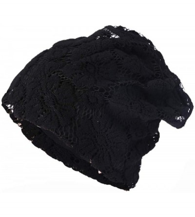 Skullies & Beanies Clearance Women Lace Floral Winter Warm Beanie Caps Hat - Black - CS18HWILOH9 $19.00