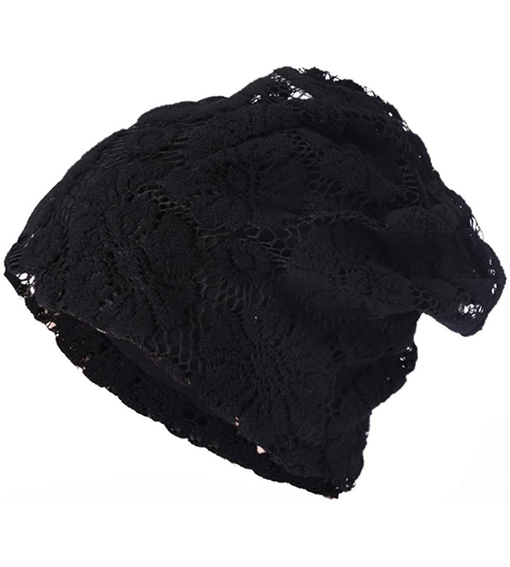 Skullies & Beanies Clearance Women Lace Floral Winter Warm Beanie Caps Hat - Black - CS18HWILOH9 $19.00