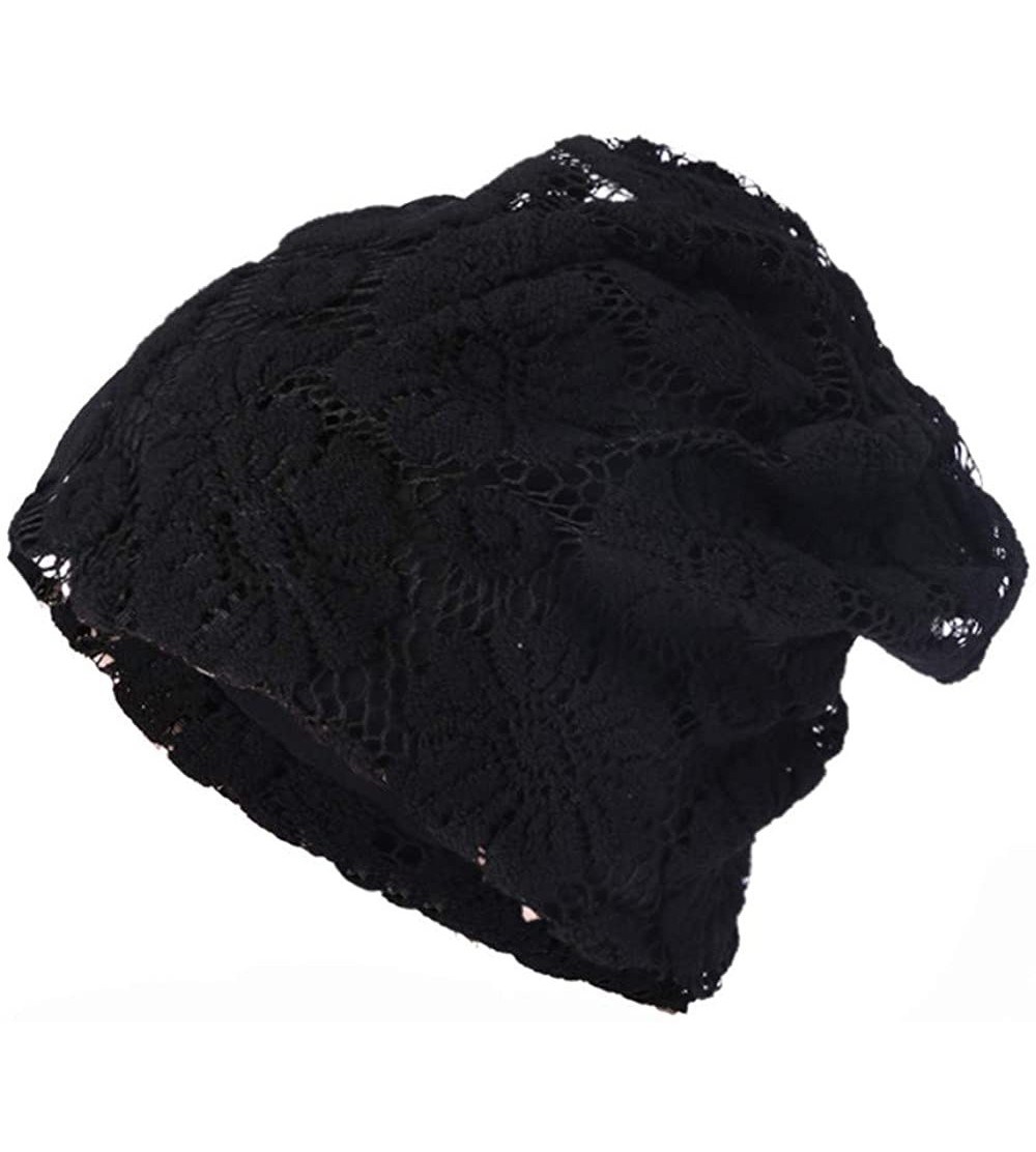 Skullies & Beanies Clearance Women Lace Floral Winter Warm Beanie Caps Hat - Black - CS18HWILOH9 $10.06