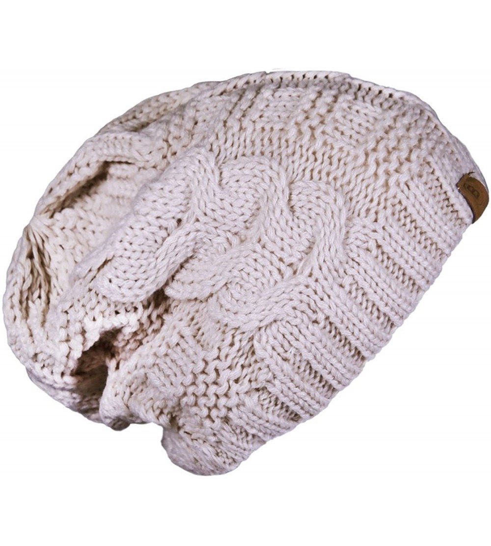Skullies & Beanies Unisex Warm Chunky Soft Stretch Cable Knit Beanie Cap Hat - 102 Ivory - CI186NWZYQK $8.69
