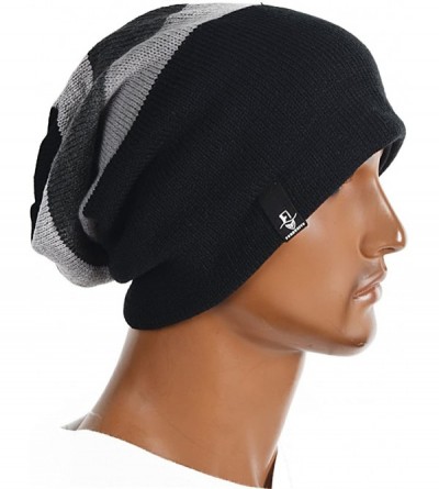 Skullies & Beanies Mens Slouchy Long Oversized Beanie Knit Cap for Summer Winter B08 - Triple Striped Grey - CA12N1TS1RF $13.89