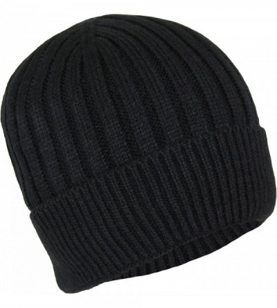 Skullies & Beanies Classic Ribbed Cable Knit Beanie Hat-Unisex Warm Fleece Lined Acrylic Winter Cap - Black - C91868KKQDM $15.13