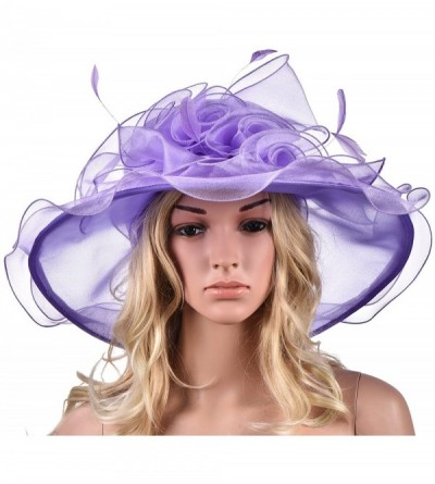 Sun Hats Womens Flower Kentucky Derby Wide Brim Church Dress Sun Hat A341 - Light Purple - CS12EG43GD5 $19.91