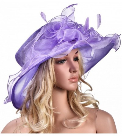 Sun Hats Womens Flower Kentucky Derby Wide Brim Church Dress Sun Hat A341 - Light Purple - CS12EG43GD5 $19.91