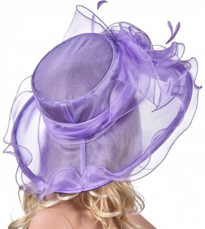 Sun Hats Womens Flower Kentucky Derby Wide Brim Church Dress Sun Hat A341 - Light Purple - CS12EG43GD5 $19.91