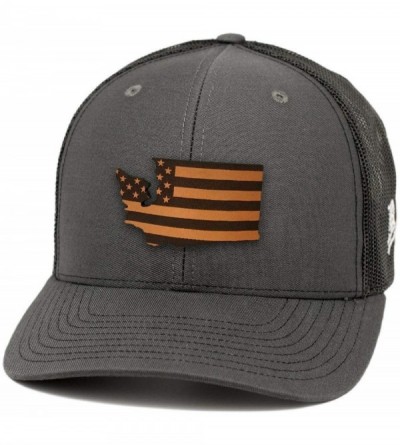 Baseball Caps 'Washington Patriot' Leather Patch Hat Curved Trucker - Charcoal/Black - CV18IGRCND2 $48.34