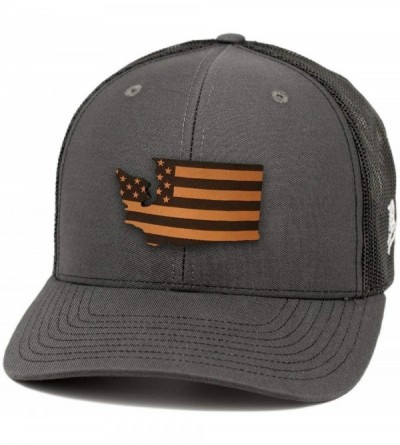 Baseball Caps 'Washington Patriot' Leather Patch Hat Curved Trucker - Charcoal/Black - CV18IGRCND2 $26.08