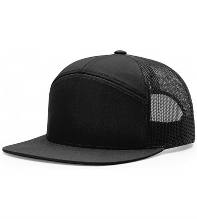 Baseball Caps Richardson 7 Panel Arch Flat Bill Snapback Mesh Trucker Hat - Black - CX187S0257U $19.41