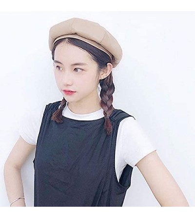 Berets Women Faux Leather Solid Beret French Artist Tam Beanie Hat Cap - 0464 Khaki - CU1938GLLID $10.94